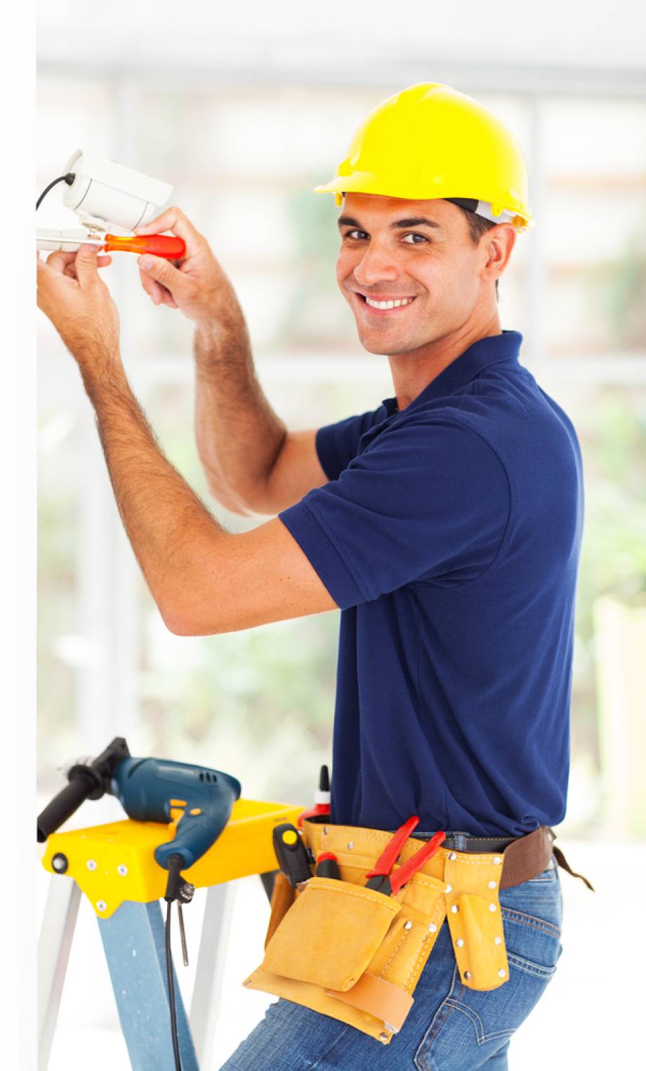 Happy,Cctv,System,Technician,Installing,Camera
